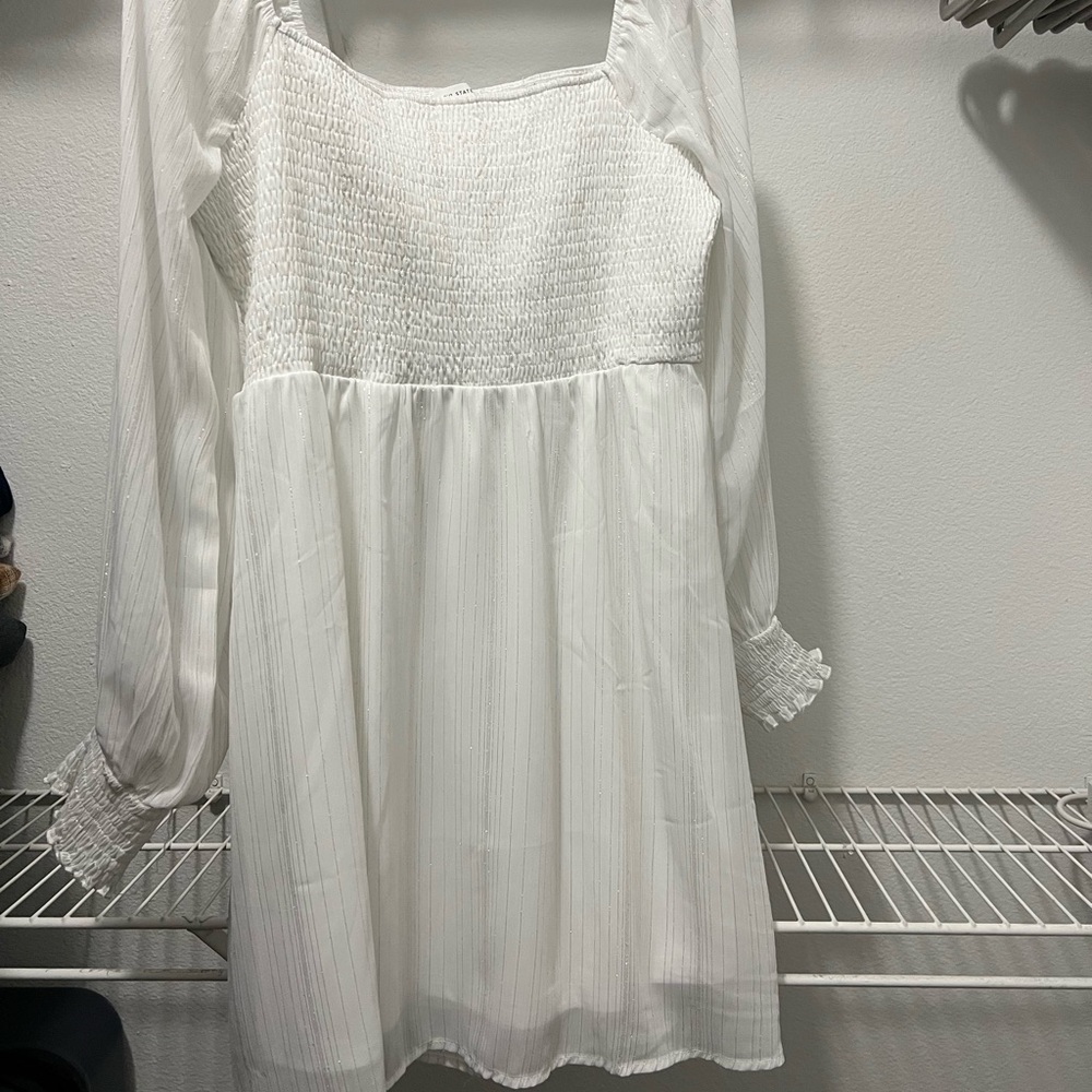 Altar'd State White Babydoll Dress with Bishop Sleeves